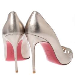 Pre Owned Christian Louboutin Metallic Cut Out Leather Peep Toe So Kate Pumps Size 37