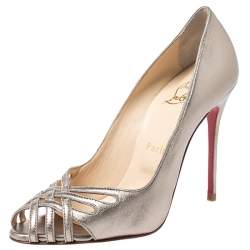 Pre Owned Christian Louboutin Metallic Cut Out Leather Peep Toe So Kate Pumps Size 37