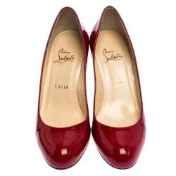 Pre Owned Christian Louboutin Red Patent Leather Simple Pumps Size 37.5