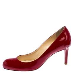 Pre Owned Christian Louboutin Red Patent Leather Simple Pumps Size 37.5