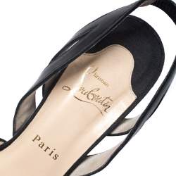 Pre Owned Christian Louboutin Black Leather Cut Out Peep Toe Platform Slingback Sandals Size 38