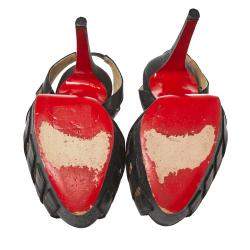 Pre Owned Christian Louboutin Black Leather Cut Out Peep Toe Platform Slingback Sandals Size 38