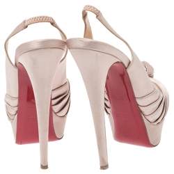Pre Owned Christian Louboutin Beige Satin Jenny Platform Slingback Sandals Size 37.5