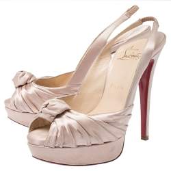 Pre Owned Christian Louboutin Beige Satin Jenny Platform Slingback Sandals Size 37.5