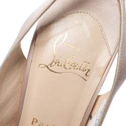 Pre Owned Christian Louboutin Beige Satin Jenny Platform Slingback Sandals Size 37.5