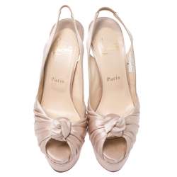 Pre Owned Christian Louboutin Beige Satin Jenny Platform Slingback Sandals Size 37.5