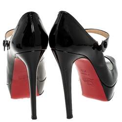 Pre Owned Christian Louboutin Black Patent Leather Zeppa Peep Toe Mary Jane Pumps Size 37.5