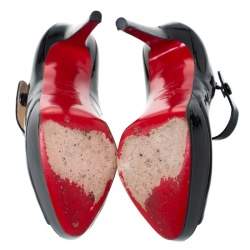 Pre Owned Christian Louboutin Black Patent Leather Zeppa Peep Toe Mary Jane Pumps Size 37.5