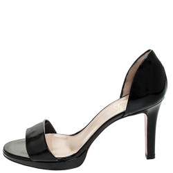 Pre Owned صندل كريستيان لوبوتان دورسيه مقدمة مفتوحة جلد لامع أسود مقاس 37.5