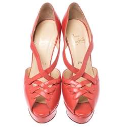 مملوكة مسبقًا Christian Louboutin Orange Leather Lady Corset Platform Pumps Size 37.5