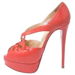 مملوكة مسبقًا Christian Louboutin Orange Leather Lady Corset Platform Pumps Size 37.5