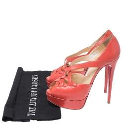 مملوكة مسبقًا Christian Louboutin Orange Leather Lady Corset Platform Pumps Size 37.5