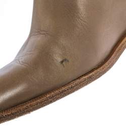 Pre Owned Christian Louboutin Beige Leather Studded Buckle Detail Mid Calf Boots Size 37