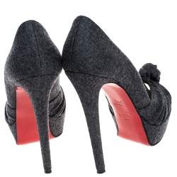Pre Owned Christian Louboutin Grey Wool Jenny Platform Knot Peep Toe Pumps Size 37.5