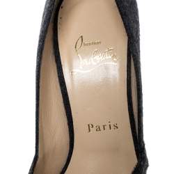 Pre Owned Christian Louboutin Grey Wool Jenny Platform Knot Peep Toe Pumps Size 37.5