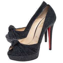 Pre Owned Christian Louboutin Grey Wool Jenny Platform Knot Peep Toe Pumps Size 37.5