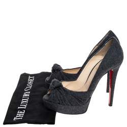Pre Owned Christian Louboutin Grey Wool Jenny Platform Knot Peep Toe Pumps Size 37.5