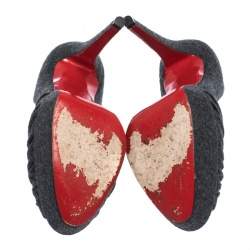 Pre Owned Christian Louboutin Grey Wool Jenny Platform Knot Peep Toe Pumps Size 37.5