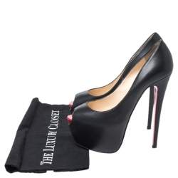 Pre Owned Christian Louboutin Black Leather Highness Peep Toe Platform Pumps Size 37.5