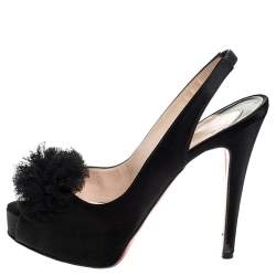 Pre Owned Christian Louboutin Black Satin Private Number Peep Toe Slingback Sandals Size 39