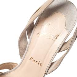 Pre Owned Christian Louboutin Beige Cutout Leather Peep Toe Platform Slingback Sandals Size 38