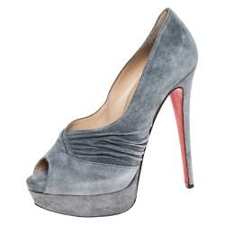 Christian Louboutin Black Suede Ruched Detail Drapadita Peep Toe Pumps Size  37.5 Christian Louboutin