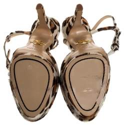 Charlotte Olympia Brown/White Leopard Print Calfhair and Satin Bow T-Strap Platform Sandals Size 39