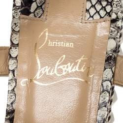 Pre Owned Christian Louboutin Black/White Studded Leather Cataclou Espadrille Wedge Sandals Size 37