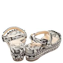 Pre Owned Christian Louboutin Black/White Studded Leather Cataclou Espadrille Wedge Sandals Size 37
