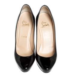 Pre Owned Christian Louboutin Black Patent RonRon Zeppa Wedge Pumps Size 38.5