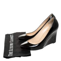 Pre Owned Christian Louboutin Black Patent RonRon Zeppa Wedge Pumps Size 38.5