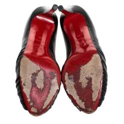 Pre Owned  Christian Louboutin Black Leather Knot Peep Toe Pumps Size 38