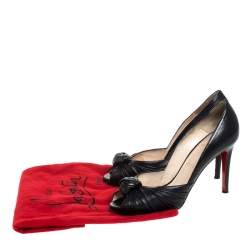 Pre Owned  Christian Louboutin Black Leather Knot Peep Toe Pumps Size 38