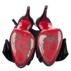 Pre Owned Christian Louboutin Black Satin Bow Slingback Platform Sandals Size 39.5