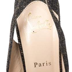 Pre Owned Christian Louboutin Black/Gold Glitter Fabric Jenny Knotted Slingback Pumps Size 39.5