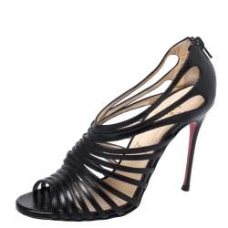 Pre Owned Christian Louboutin Black Leather Multibrida Strappy Sandals Size 37