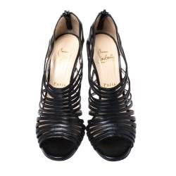 Pre Owned Christian Louboutin Black Leather Multibrida Strappy Sandals Size 37