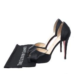 Pre Owned Christian Louboutin Black Satin Ruffle Detail Peep Toe D'orsay Pumps Size 40.5
