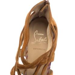 Pre Owned Christian Louboutin Brown Suede Caged Espadrille Tosca Wedge Sandals Size 39