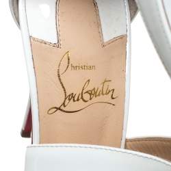 Pre Owned Christian Louboutin White Patent Leather Strappy Platform Sandals Size 37.5