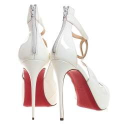 Pre Owned Christian Louboutin White Patent Leather Strappy Platform Sandals Size 37.5