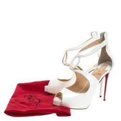 Pre Owned Christian Louboutin White Patent Leather Strappy Platform Sandals Size 37.5