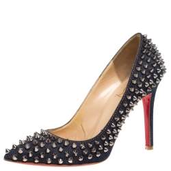 Pre Owned Christian Louboutin Blue Denim Pigalle Spikes Pumps Size 36