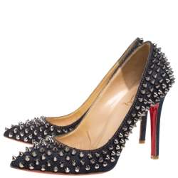 Pre Owned Christian Louboutin Blue Denim Pigalle Spikes Pumps Size 36