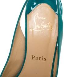 Pre Owned Christian Louboutin Green Patent Leather Lady Peep Slingback Pumps Size 38
