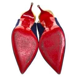 مملوكة مسبقًا صندل كريستيان لوبوتان "أوستري" مزين بغرز لفق و بفتحة كعب جلد و سويدي أزرق و أحمر مقاس 40