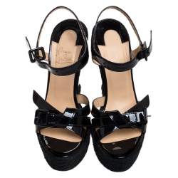 مملوكة مسبقًا صندل كريستيان لوبوتان "زيرو بروبلم" كعب روكي إسبارديل جلد لامع أسود مقاس 38