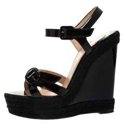 مملوكة مسبقًا صندل كريستيان لوبوتان "زيرو بروبلم" كعب روكي إسبارديل جلد لامع أسود مقاس 38