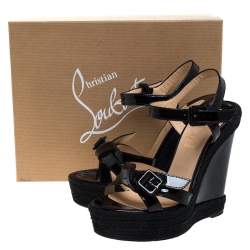 مملوكة مسبقًا صندل كريستيان لوبوتان "زيرو بروبلم" كعب روكي إسبارديل جلد لامع أسود مقاس 38