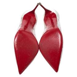 Pre Owned Christian Louboutin White Satin and Lace Neoalto Pointed Toe Pumps Size 38